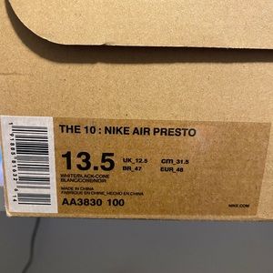 Nike Off White Presto Size 13.5 White